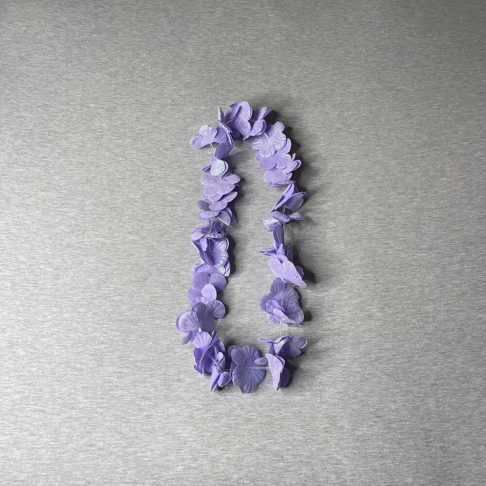 Purple Shimmer Faux Silk Flower Hawaiian Leis Necklace
